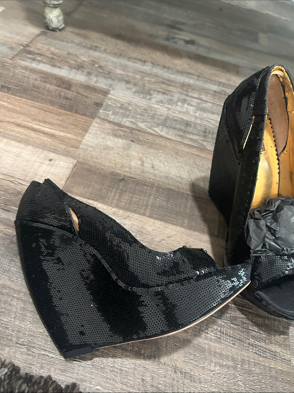 Report Signature Black Sequin Wedge Heels